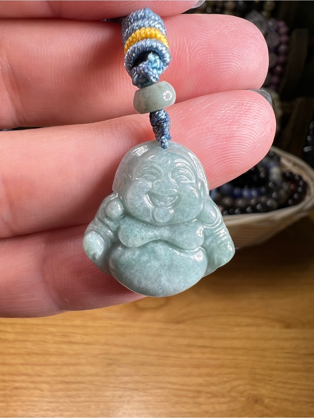 Natural Jadeite Mini Happy Buddha Necklace 20” Adjustable Quartz Jewelry
